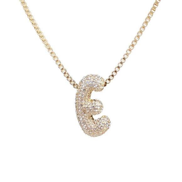 Baublebar Pave Bubble Initial "E"‎ Necklace Gold Tone NWOT - Picture 1 of 7